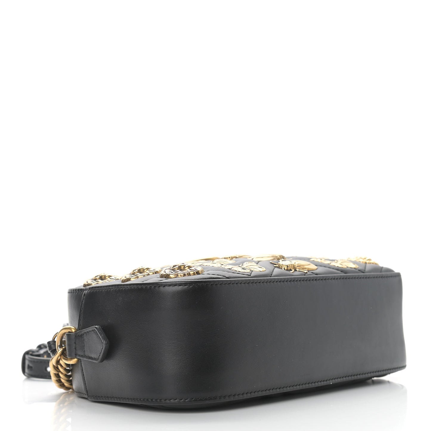 Calfskin Matelasse Animal Studs Small GG Marmont Chain Shoulder Bag Black
