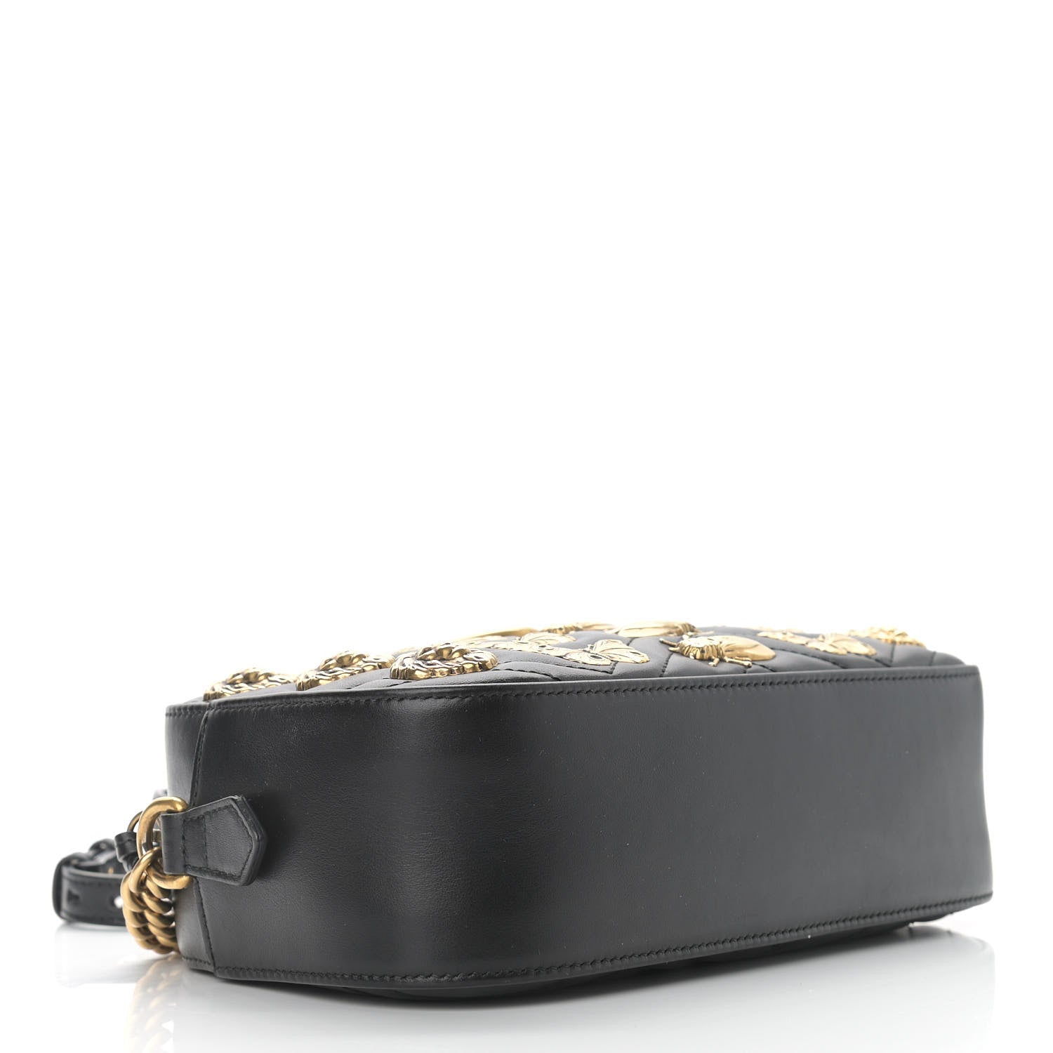 Gucci Calfskin Matelasse Animal Studs Small GG Marmont Chain Shoulder Bag Black 4 of 10