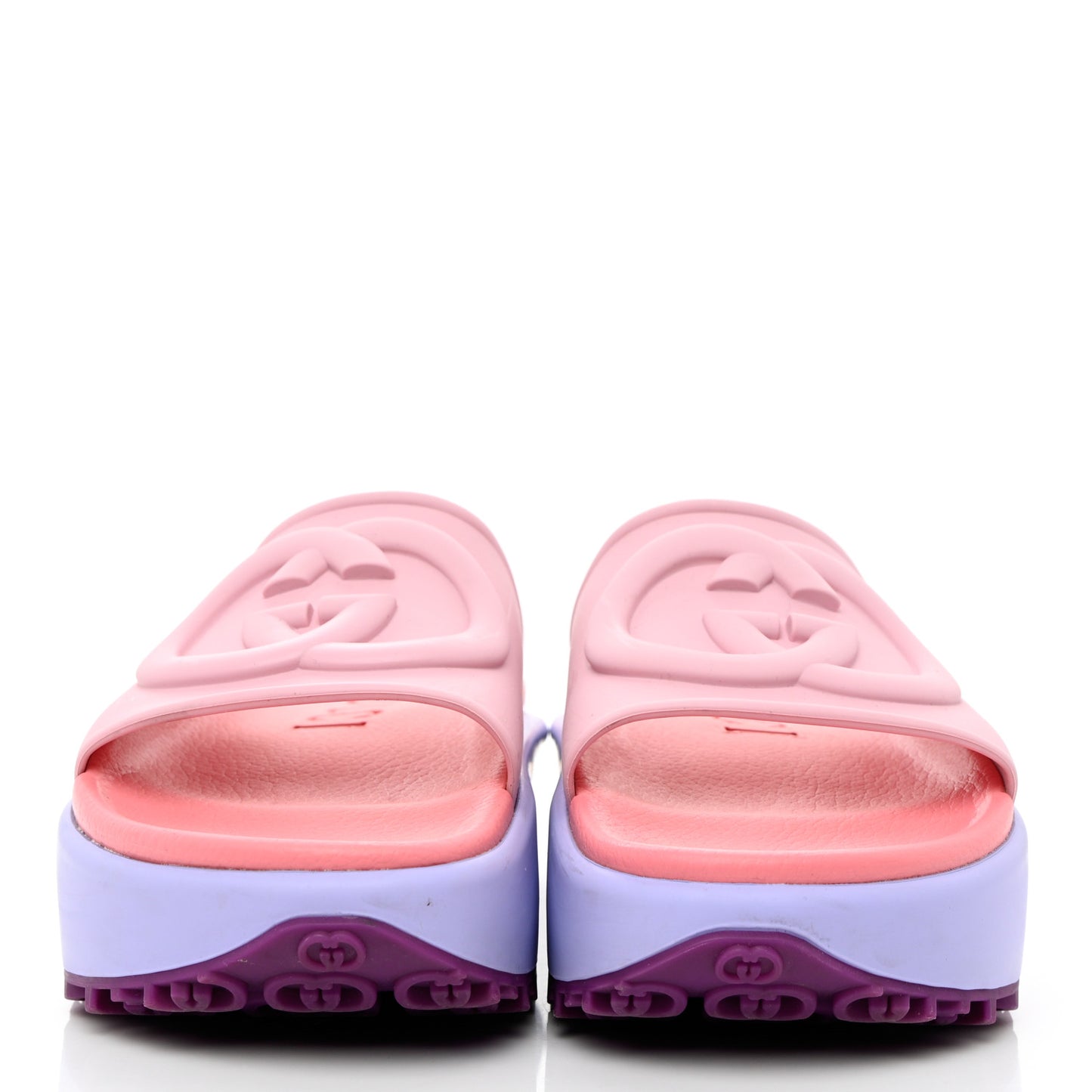 Soft Rubber Womens Interlocking G Platform 42mm Slide Sandals 38 Sugar Pink