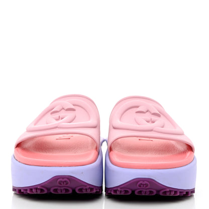Gucci Soft Rubber Womens Interlocking G Platform 42mm Slide Sandals 38 Sugar Pink 2 of 8