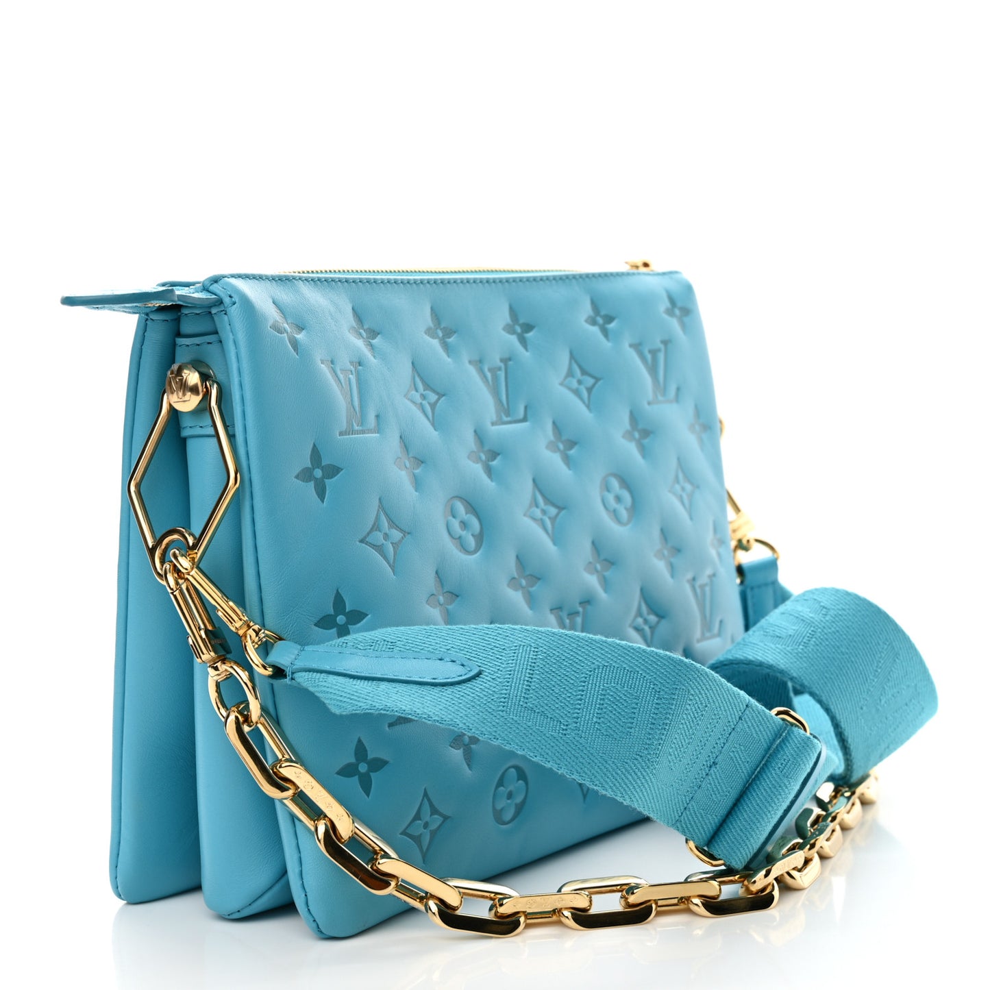 Lambskin Embossed Monogram Coussin PM Turquoise