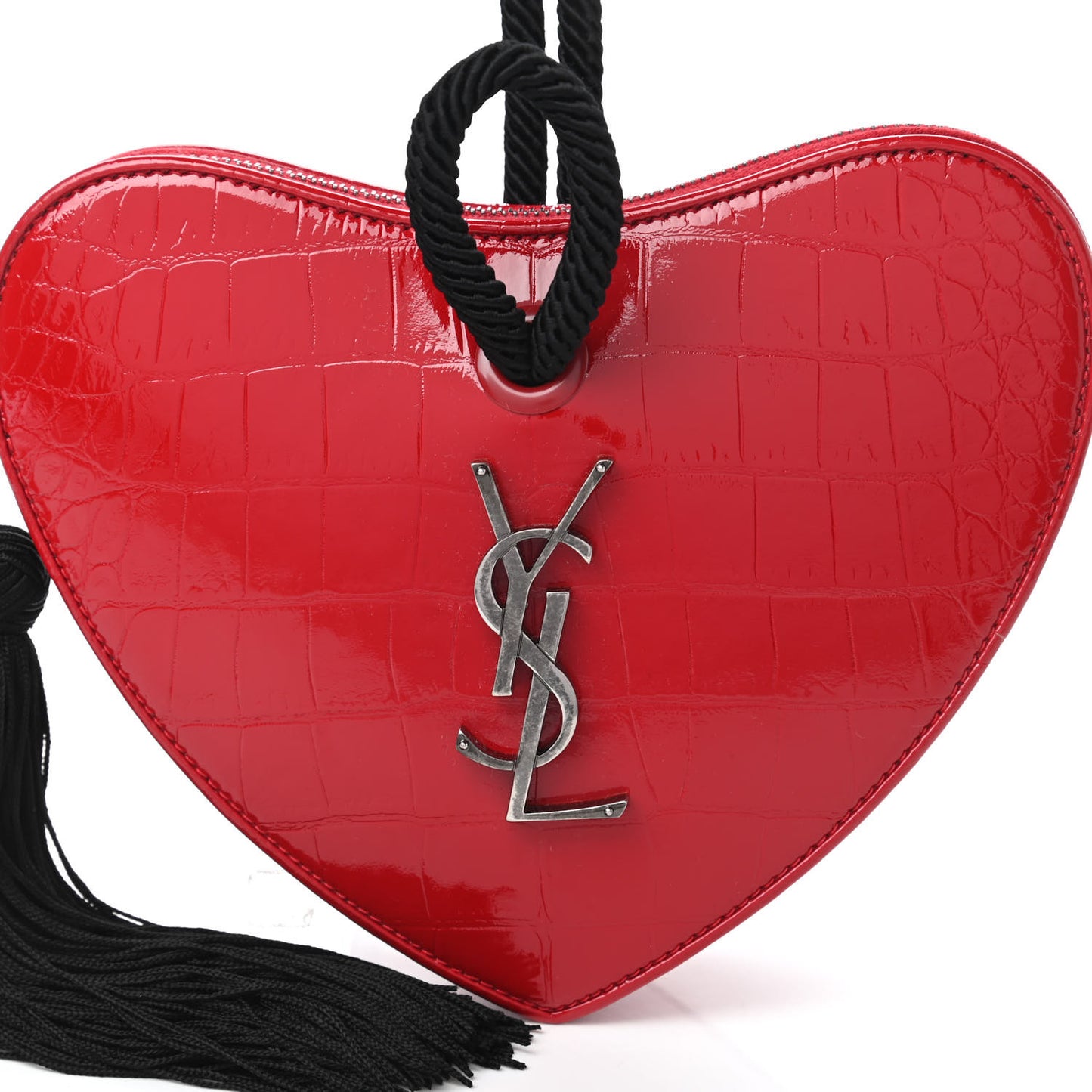 Patent Crocodile Embossed Sac Coeur Heart Shaped Clutch Red