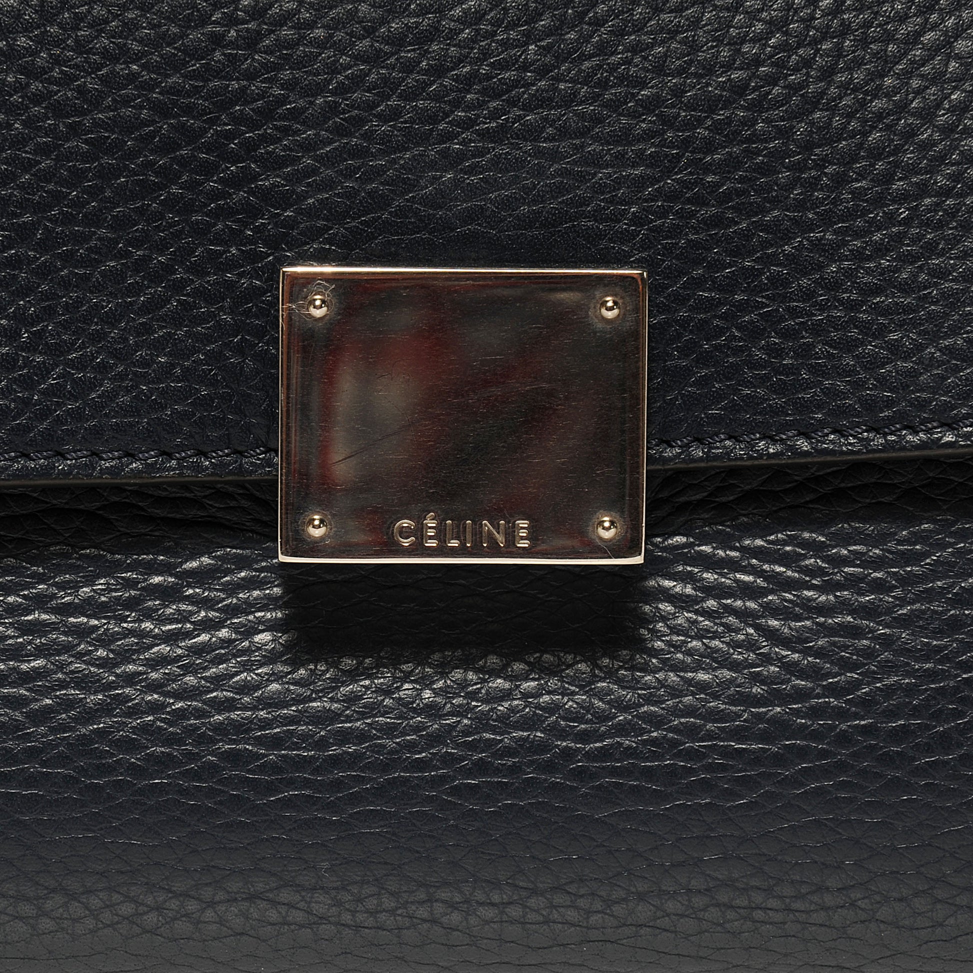 Celine Drummed Leather and Suede Small Trapeze Navy 8 of 8