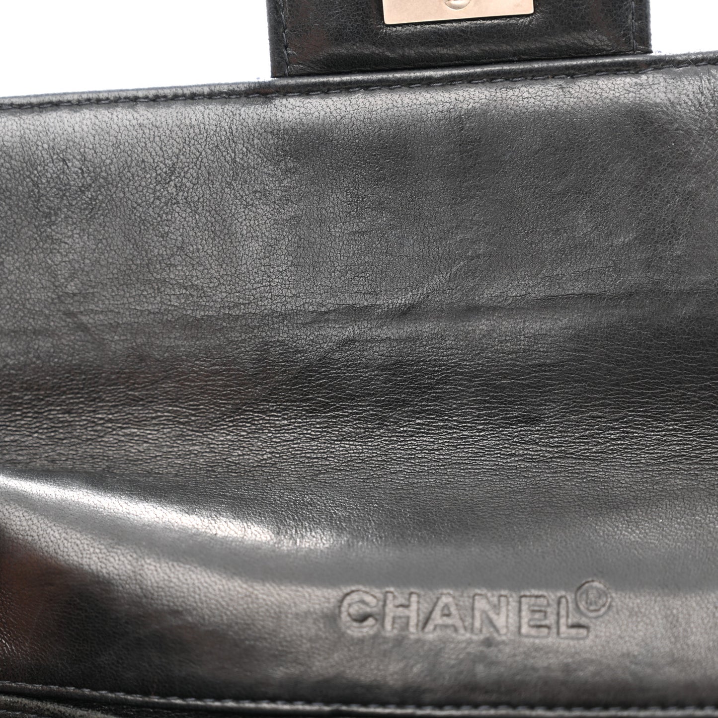 Patent Quilted East West Chocolate Bar Flap Black