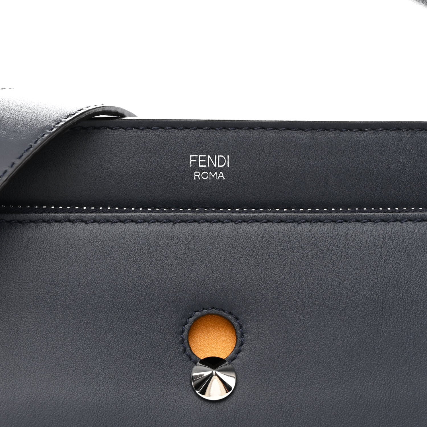 Fendi Vitello Baltico Dolce DotCom Satchel Navy Yellow 8 of 10