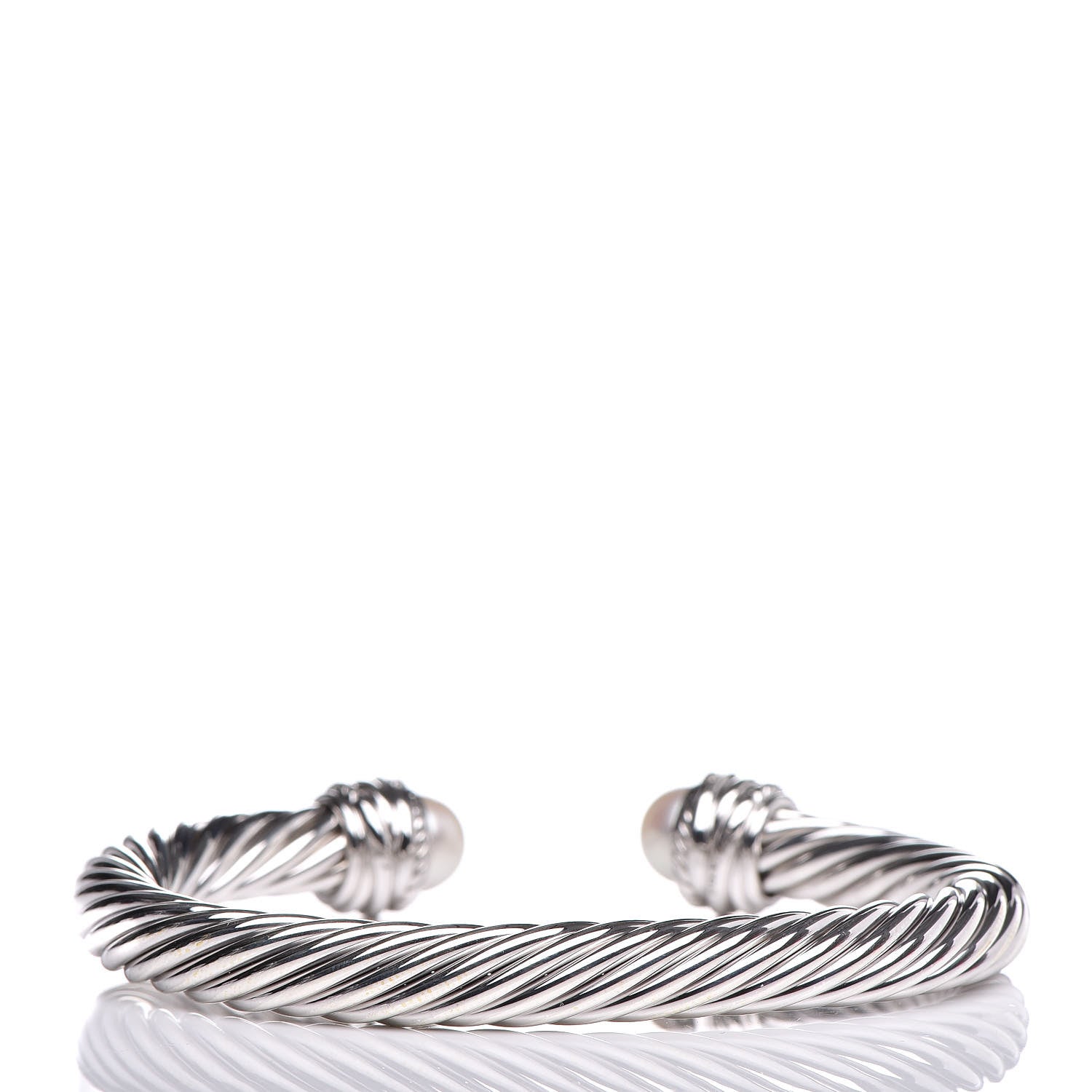 David Yurman Sterling Silver Diamond Pearl 7mm Crossover Bracelet 3 of 5