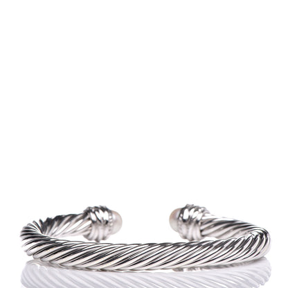 David Yurman Sterling Silver Diamond Pearl 7mm Crossover Bracelet 3 of 5
