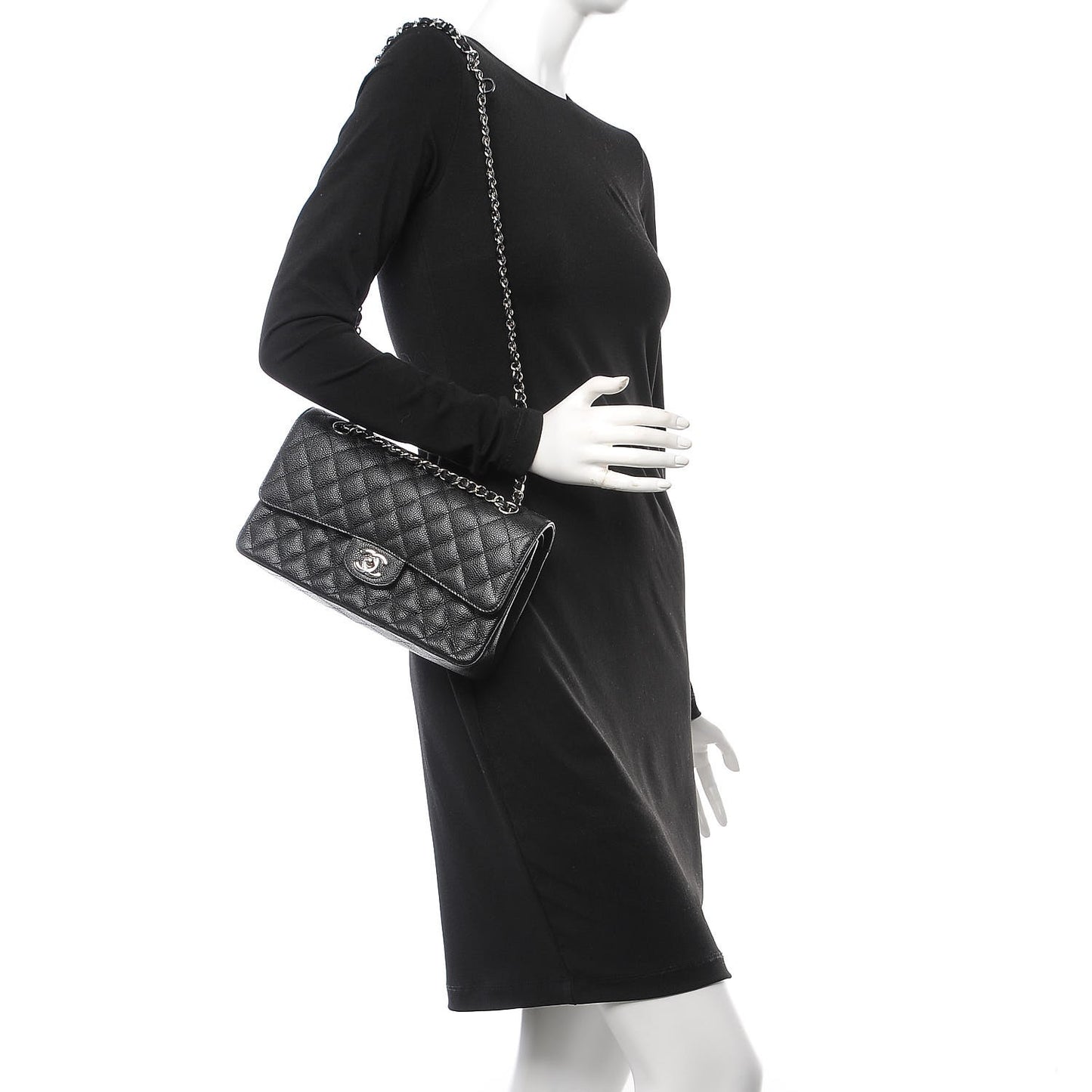 Caviar Quilted Medium Double Flap Black