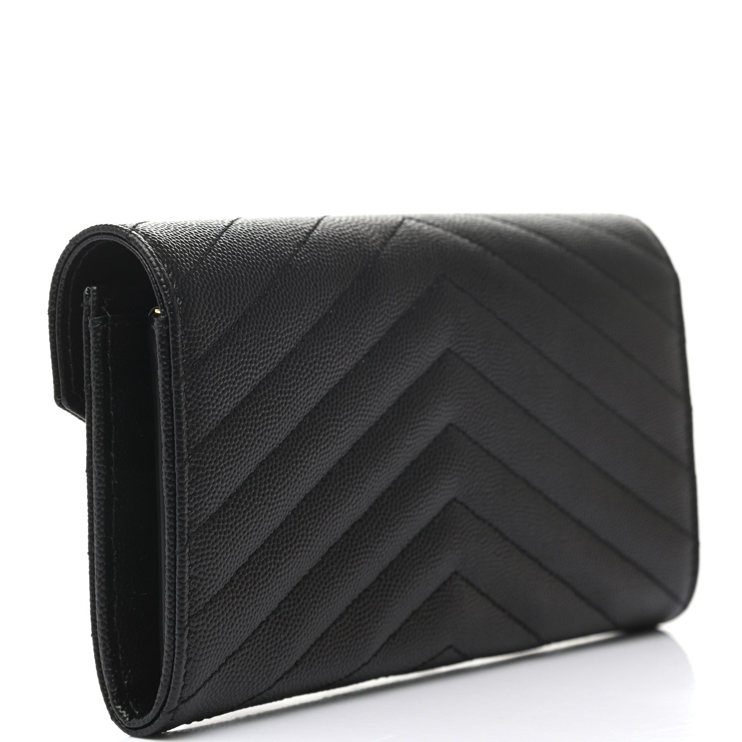 Saint Laurent Grain De Poudre Matelasse Chevron Monogram Flap Wallet Black 3 of 8