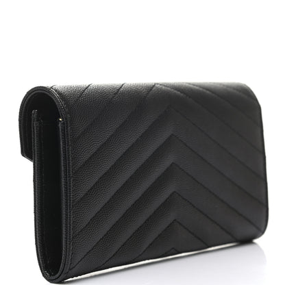 Saint Laurent Grain De Poudre Matelasse Chevron Monogram Flap Wallet Black 3 of 8