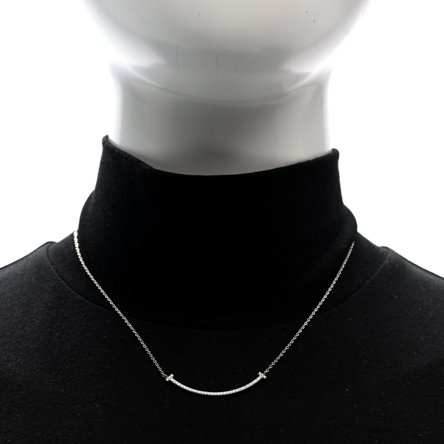 Tiffany 18K White Gold Diamond Small T Smile Pendant Necklace 2 of 6