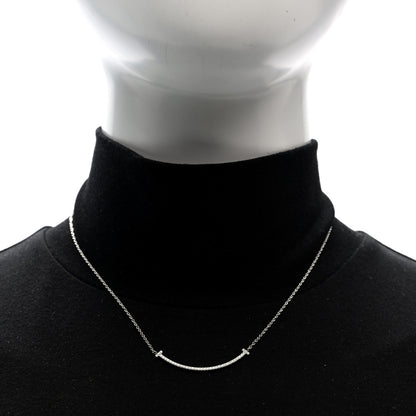 Tiffany 18K White Gold Diamond Small T Smile Pendant Necklace 2 of 6