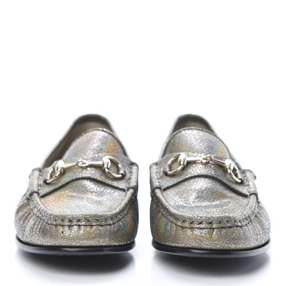 Gucci Metallic Crackled Calfskin Womens 1953 Horsebit Loafers 39 Fawn 2 of 10