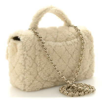 Chanel Shearling Quilted Mini Top Handle Rectangular Flap Ecru 3 of 11
