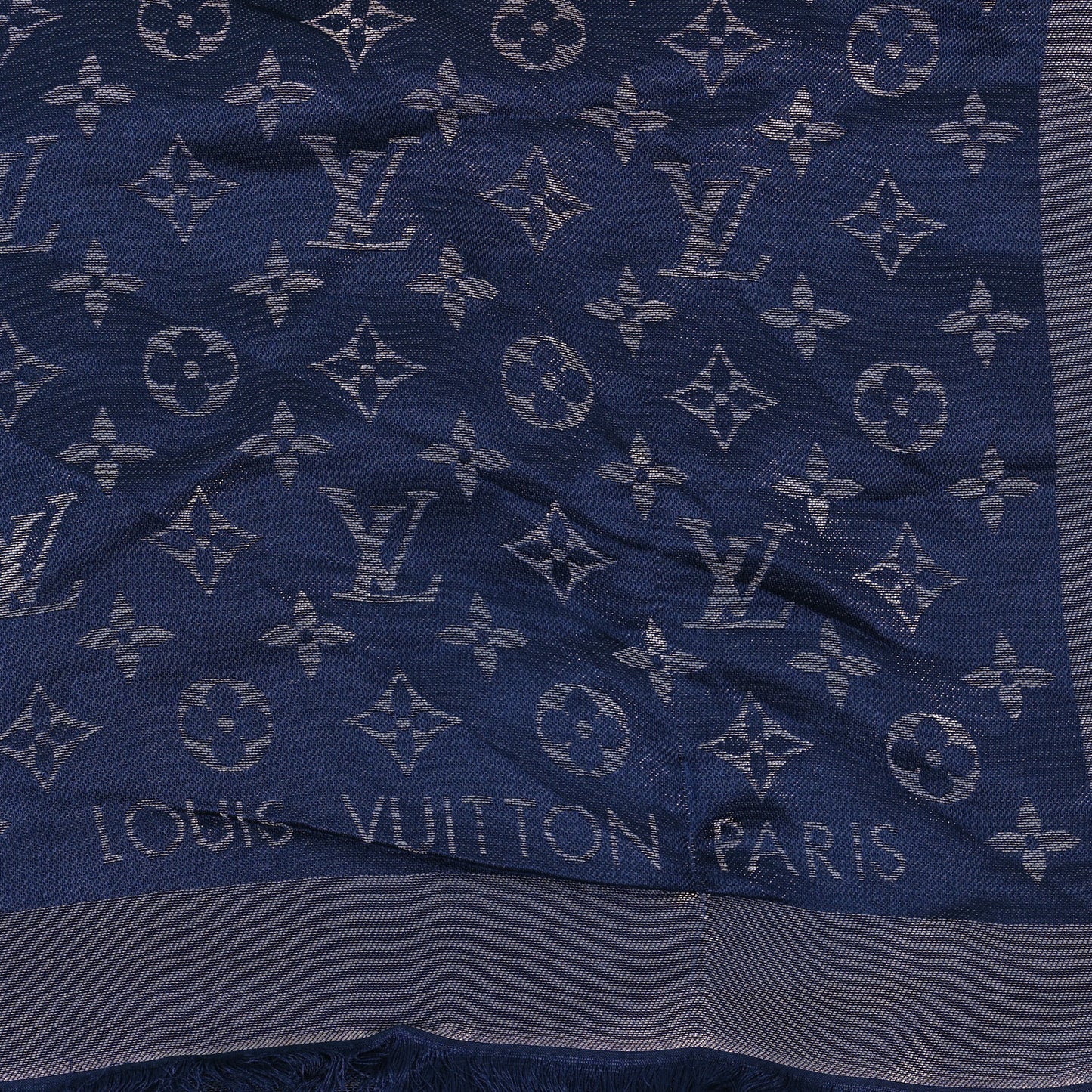 Silk Wool Monogram Shawl Night Blue