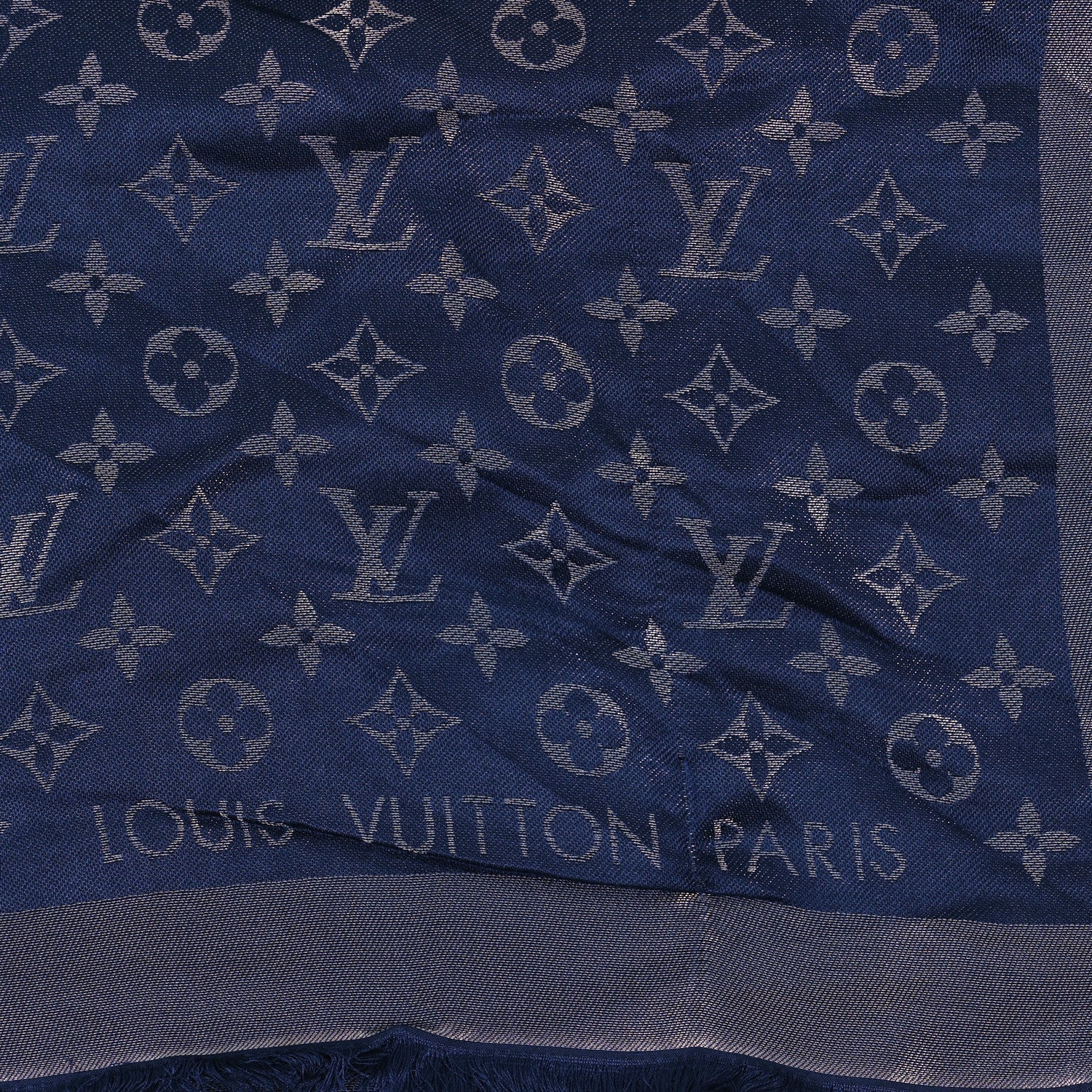 Louis Vuitton Silk Wool Monogram Shawl Night Blue 2 of 3