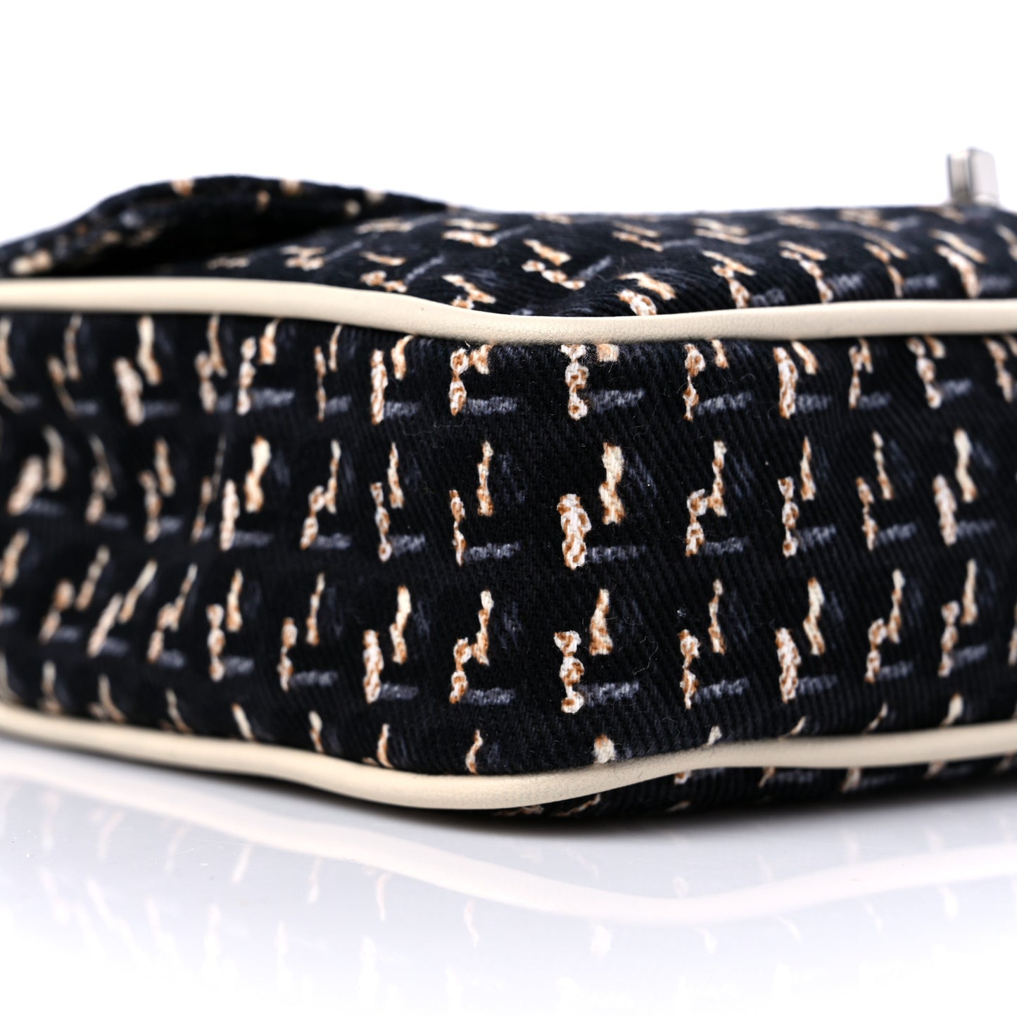 Canvas Lambskin Medium Flap Black Beige Multicolor