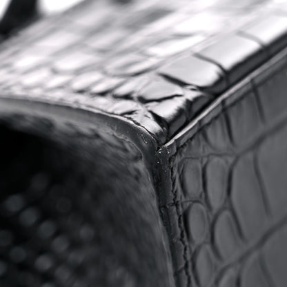 Balenciaga Shiny Calfskin Monochrome Crocodile Embossed Small Hourglass Top Handle Bag Black 10 of 21