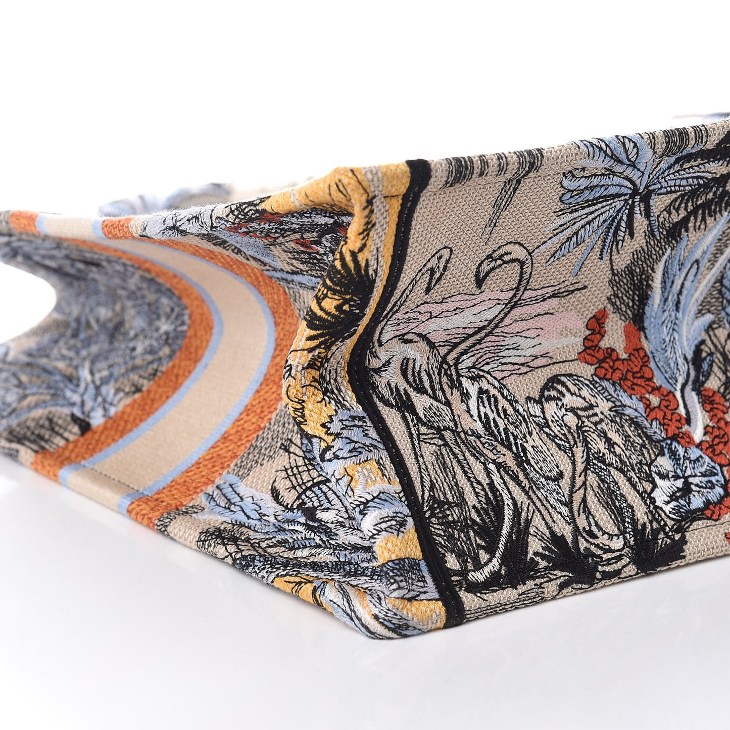 Canvas Embroidered Toile De Jouy Tropicalia Book Tote Denim Blue