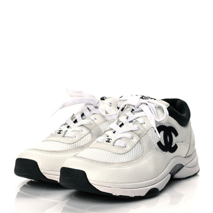 Chanel Mesh Suede Calfskin Grained Calfskin Womens CC Sneakers 41 White Black 3 of 9
