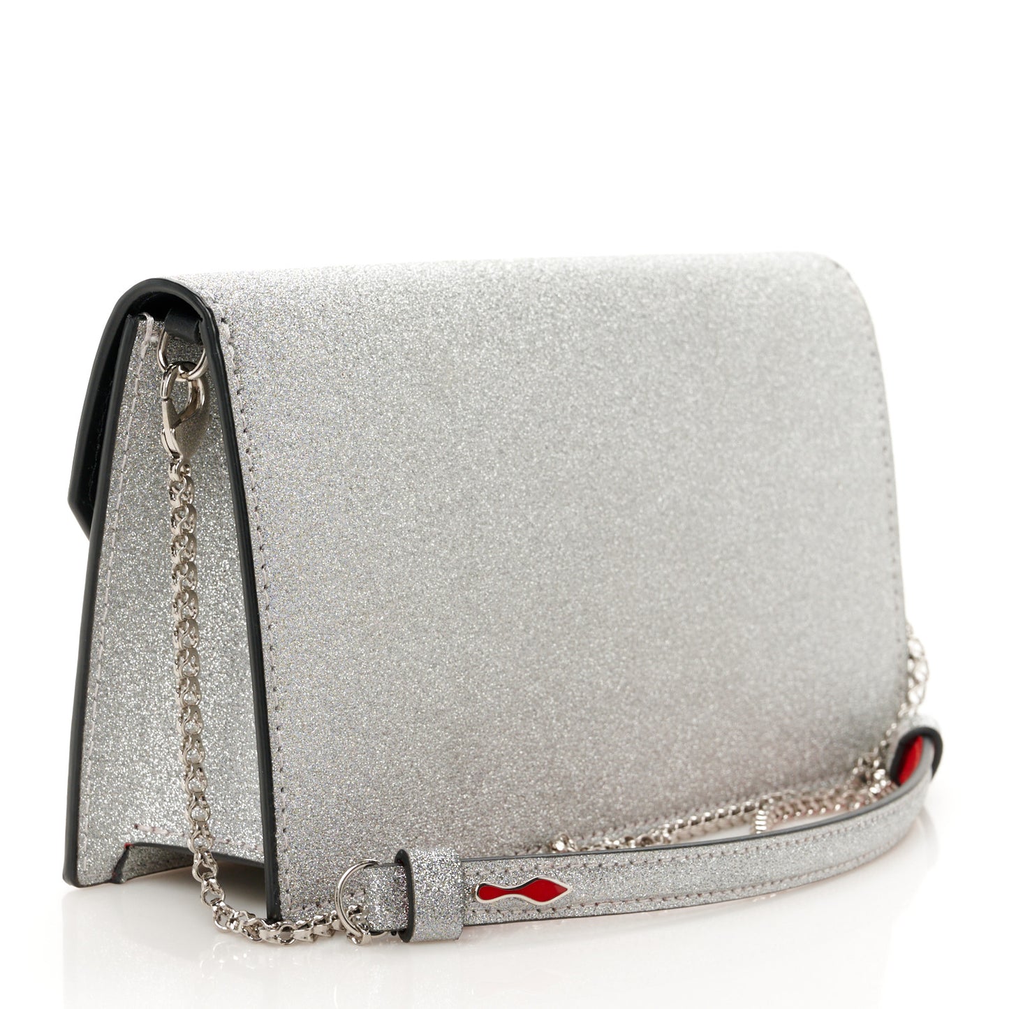 Glitter Calfskin Loubi54 Crossbody Clutch Silver