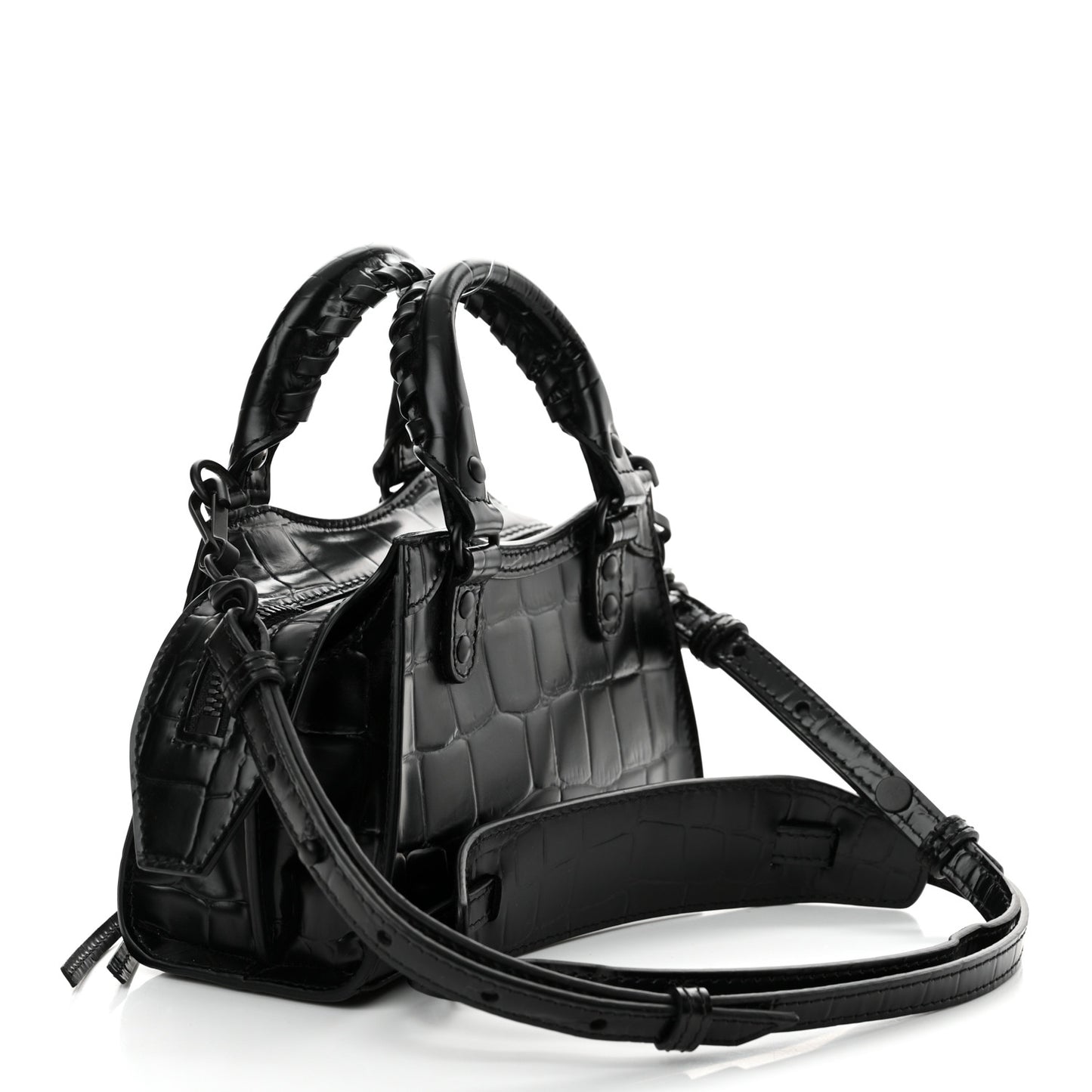 Semi Shiny Calfskin Crocodile Embossed Neo Classic Black Hardware Nano City Black