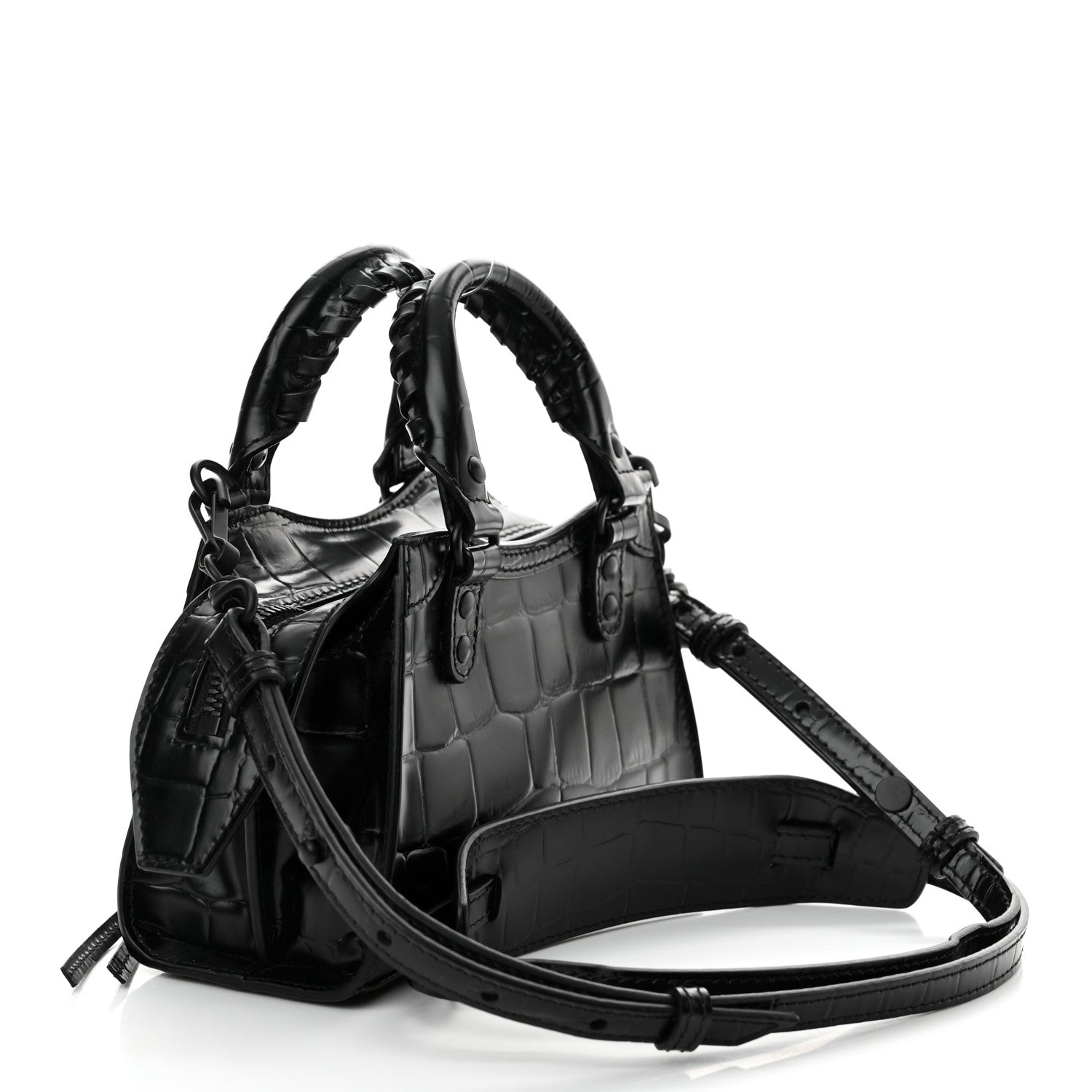 Balenciaga Semi Shiny Calfskin Crocodile Embossed Neo Classic Black Hardware Nano City Black 3 of 10