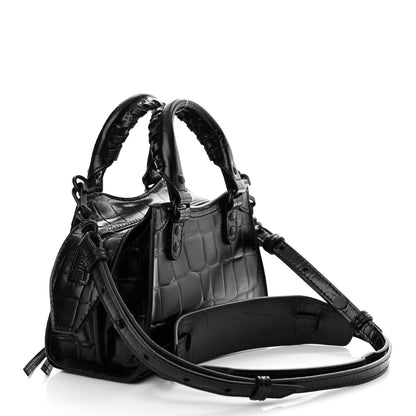 Balenciaga Semi Shiny Calfskin Crocodile Embossed Neo Classic Black Hardware Nano City Black 3 of 10