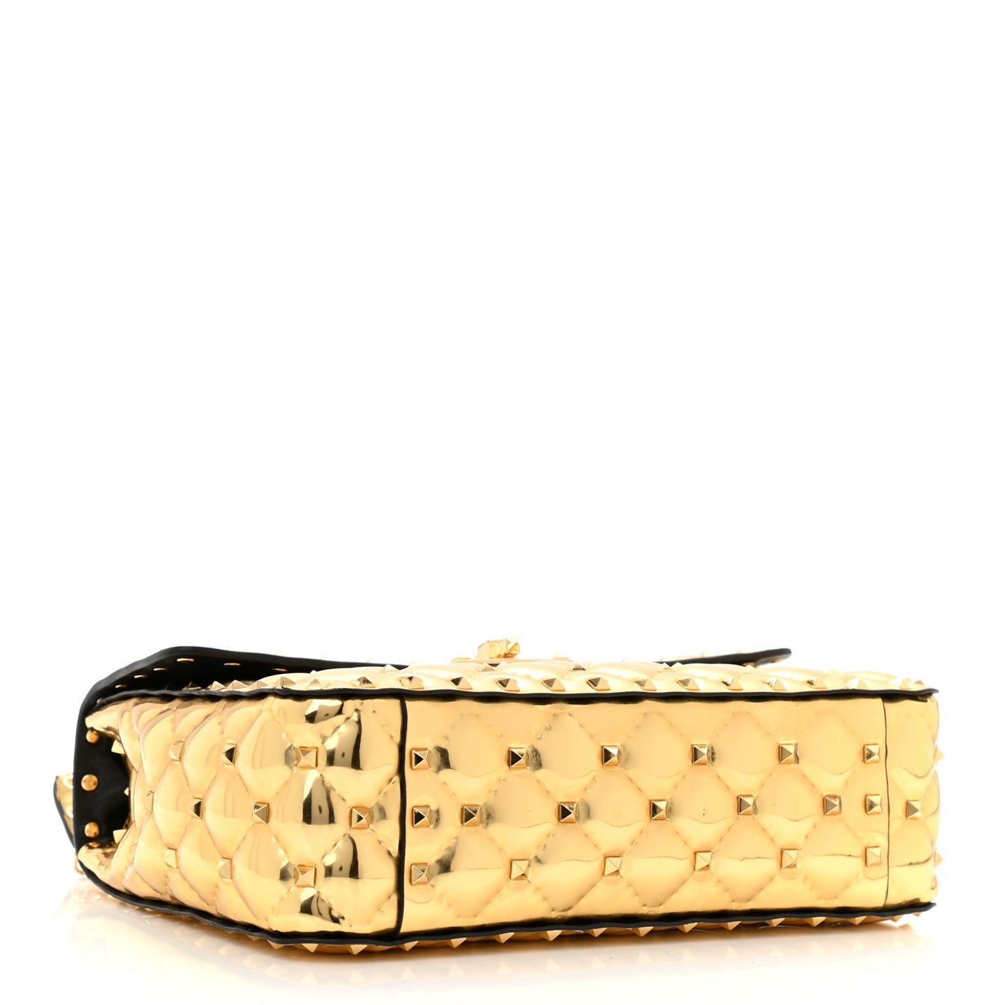 Metallic Patent Medium Rockstud Spike Shoulder Bag Gold