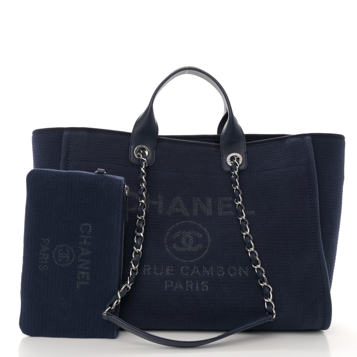 Mixed Fibers Calfskin Medium Deauville Tote Navy Blue