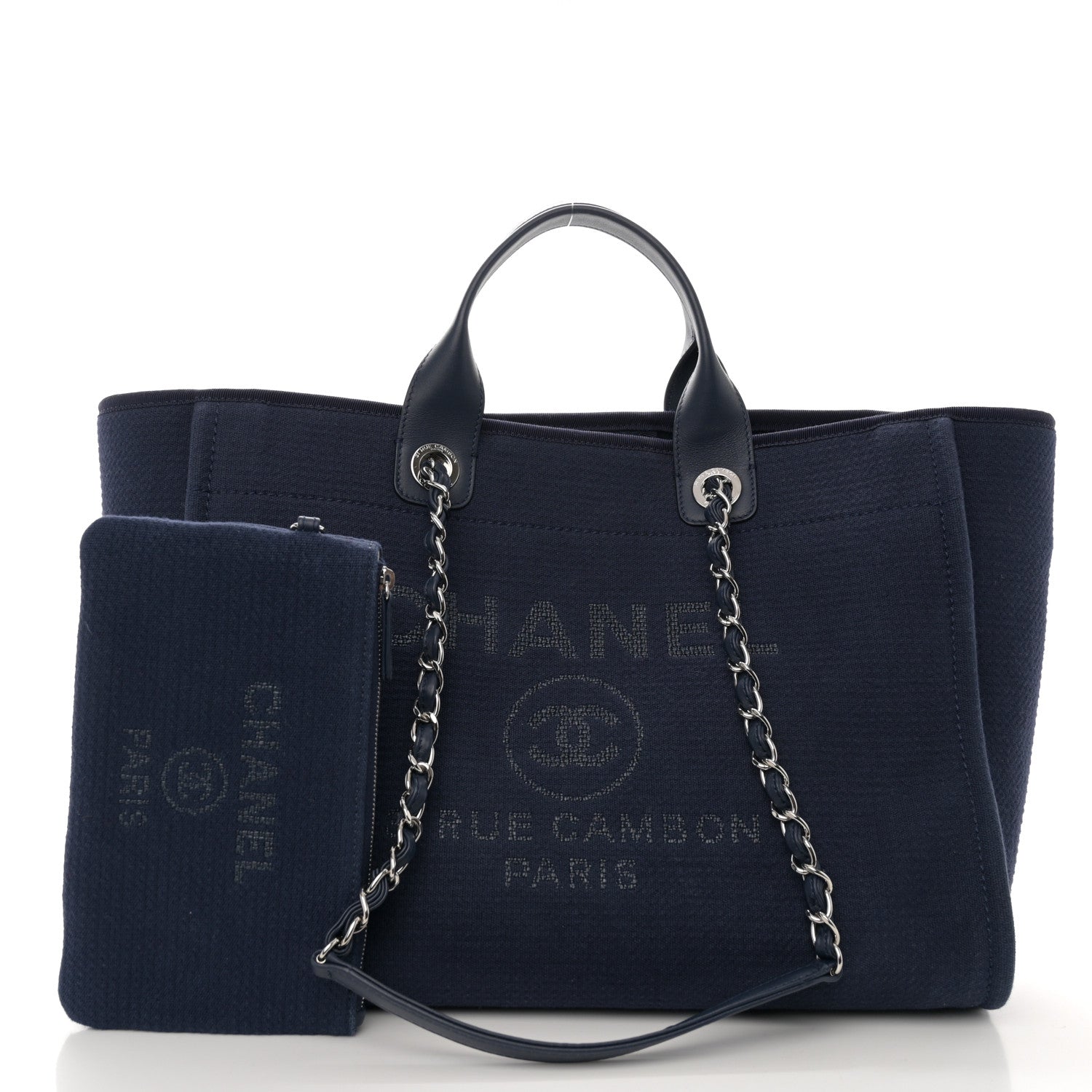 Chanel Mixed Fibers Calfskin Medium Deauville Tote Navy Blue 3 of 11
