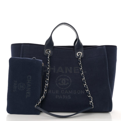 Chanel Mixed Fibers Calfskin Medium Deauville Tote Navy Blue 3 of 11