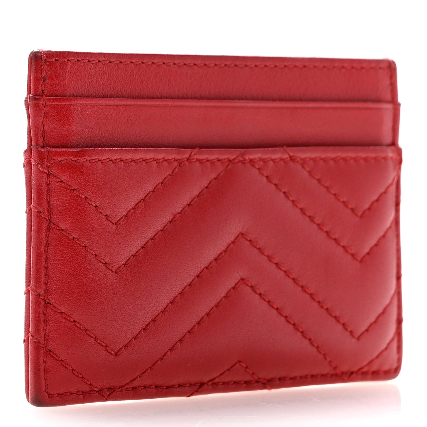 Gucci Calfskin Matelasse GG Marmont Card Holder Hibiscus Red 2 of 7