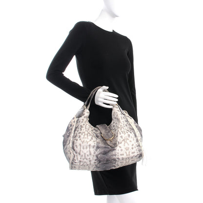 Gucci Calfskin Animalier Karung Printed Medium Soft Stirrup Shoulder Bag Gray 2 of 7