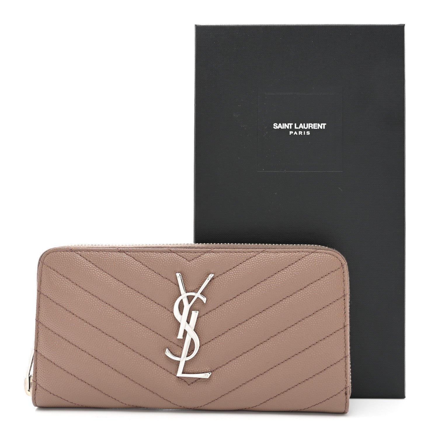 Saint Laurent Grain De Poudre Matelasse Chevron Monogram Zip Around Wallet Fard 8 of 8