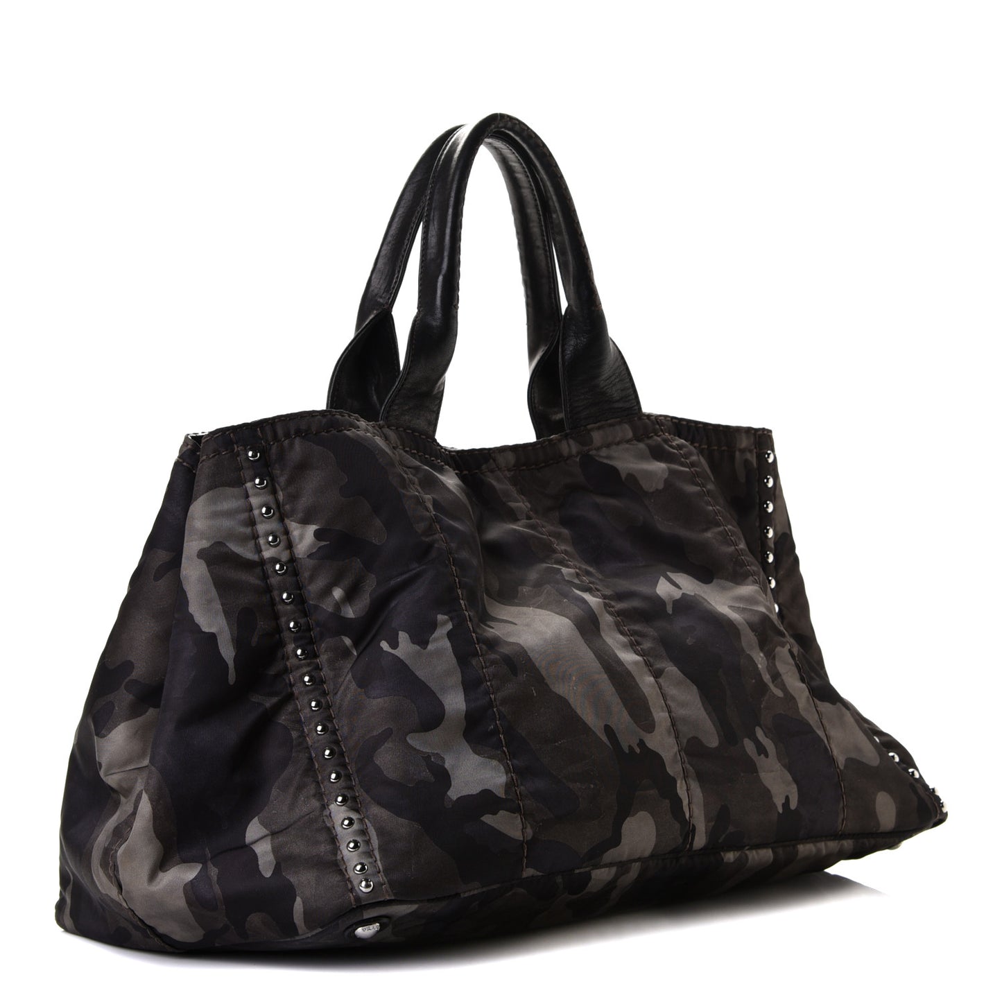 Tessuto Nylon Studded Camouflage Tote Fumo