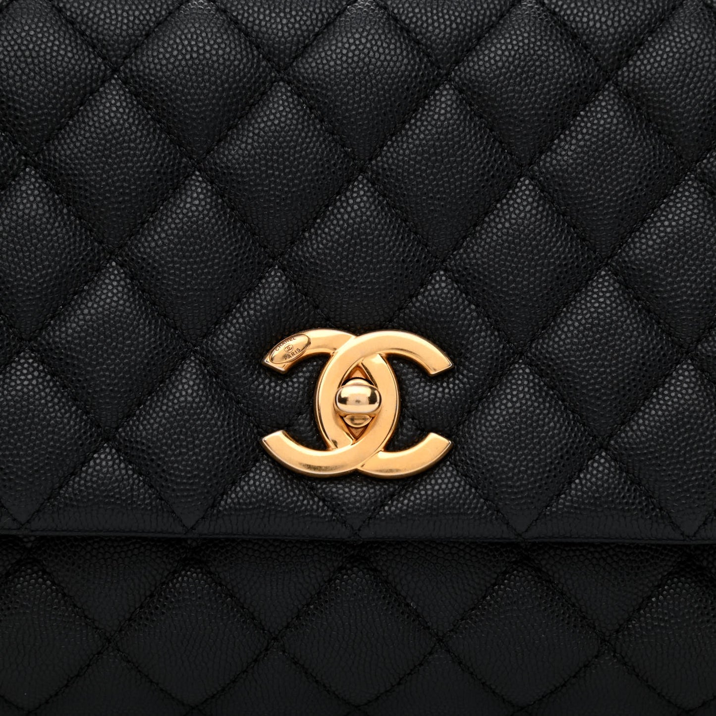 Caviar Lizard Quilted Small Coco Handle Flap Black