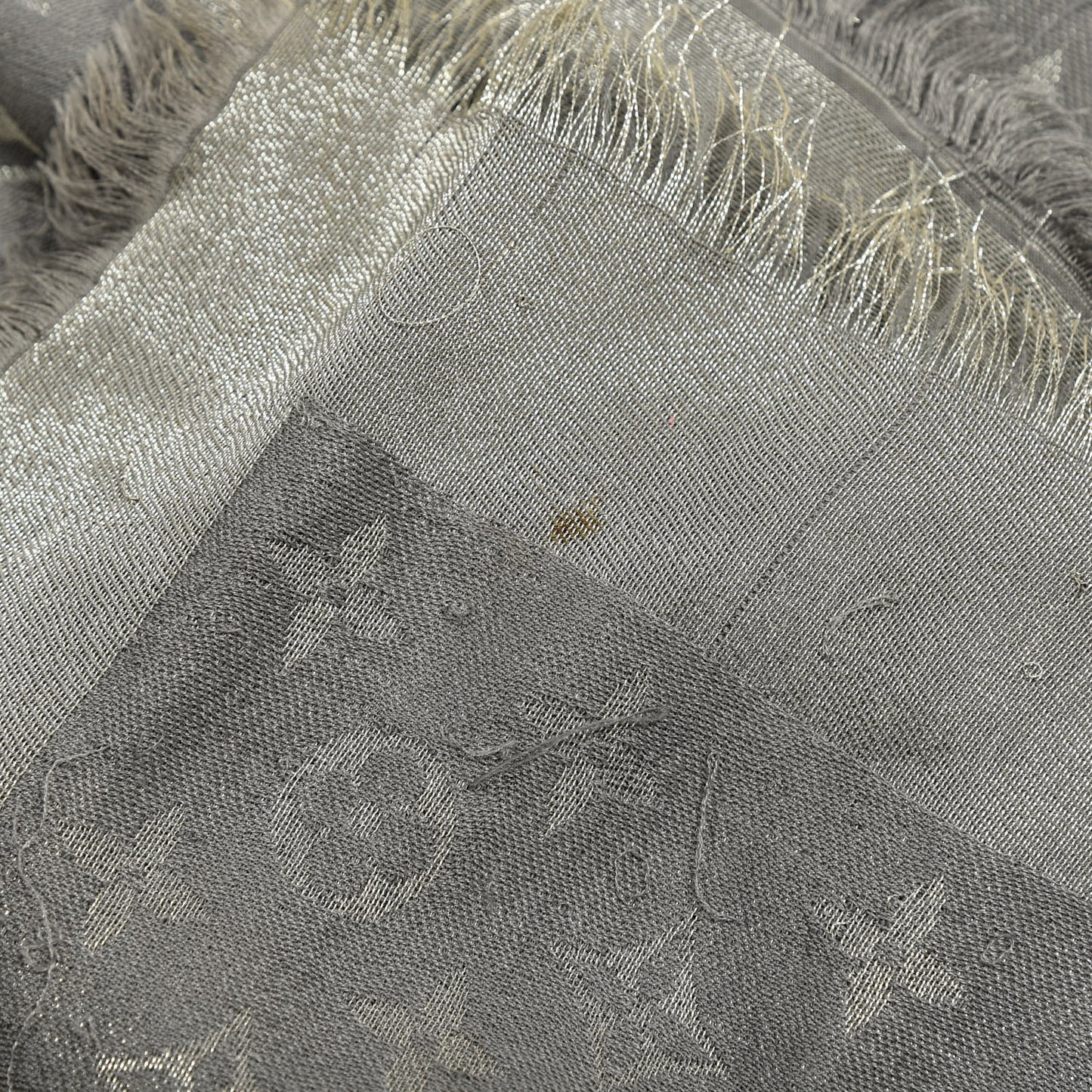 Silk Lurex Wool Monogram Shine Shawl Charcoal Grey