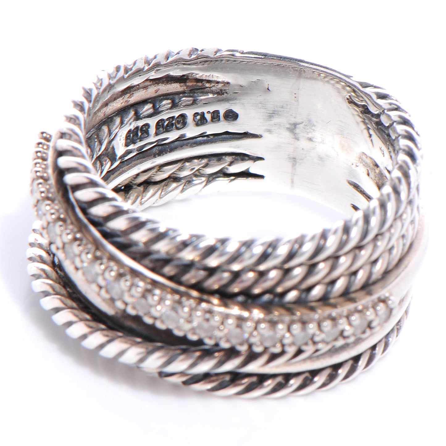Sterling Silver 14K White Gold Diamond 11mm Wide Crossover Cable Ring 52 6