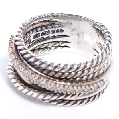 David Yurman Sterling Silver 14K White Gold Diamond 11mm Wide Crossover Cable Ring 52 6 3 of 4