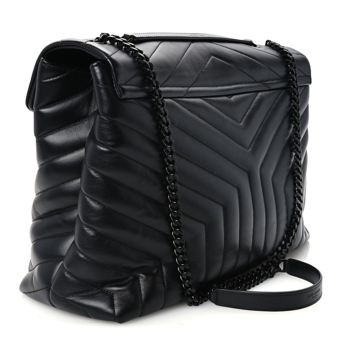 Saint Laurent Calfskin Y Quilted Monogram Monochrome Large Loulou Chain Satchel Black 3 of 11