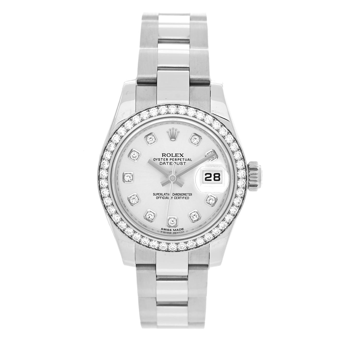 Stainless Steel 18K White Gold Diamond Mother of Pearl 26mm Oyster Perpetual Datejust Watch 179384