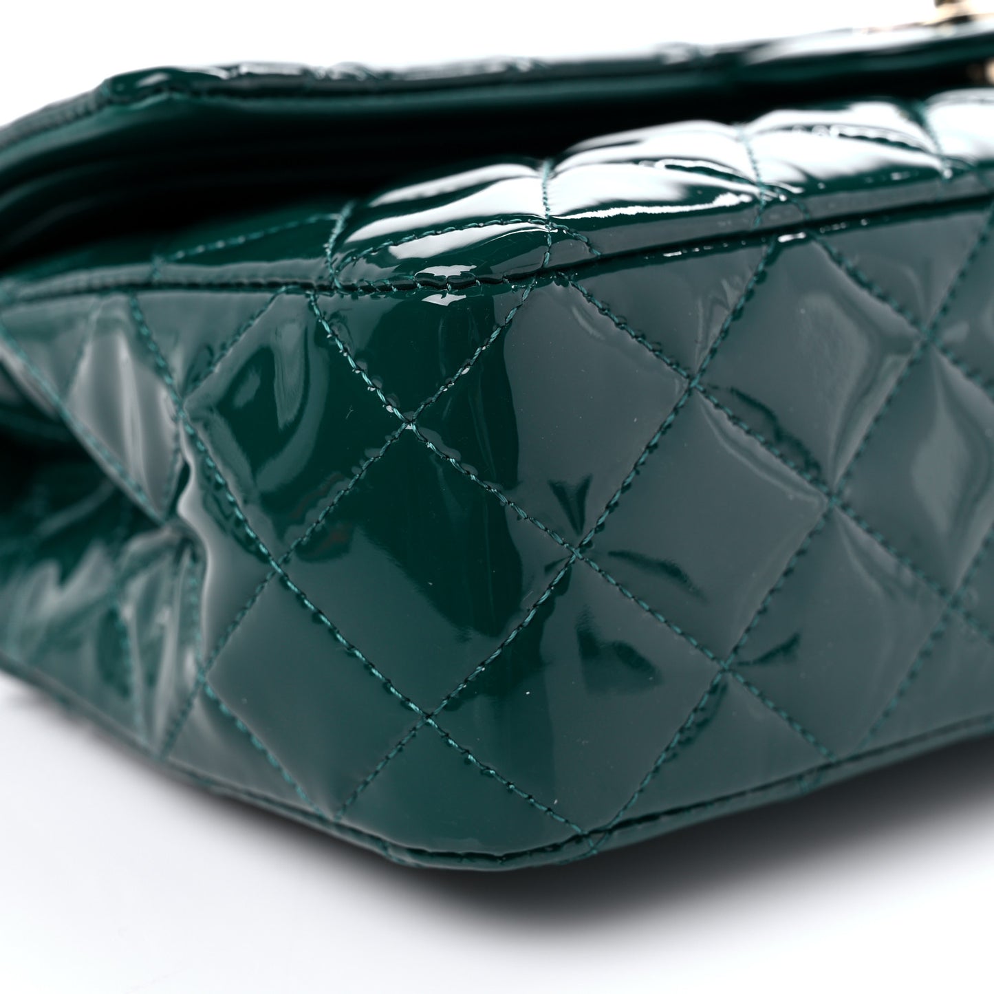 Patent Calfskin Quilted Medium Double Flap Green