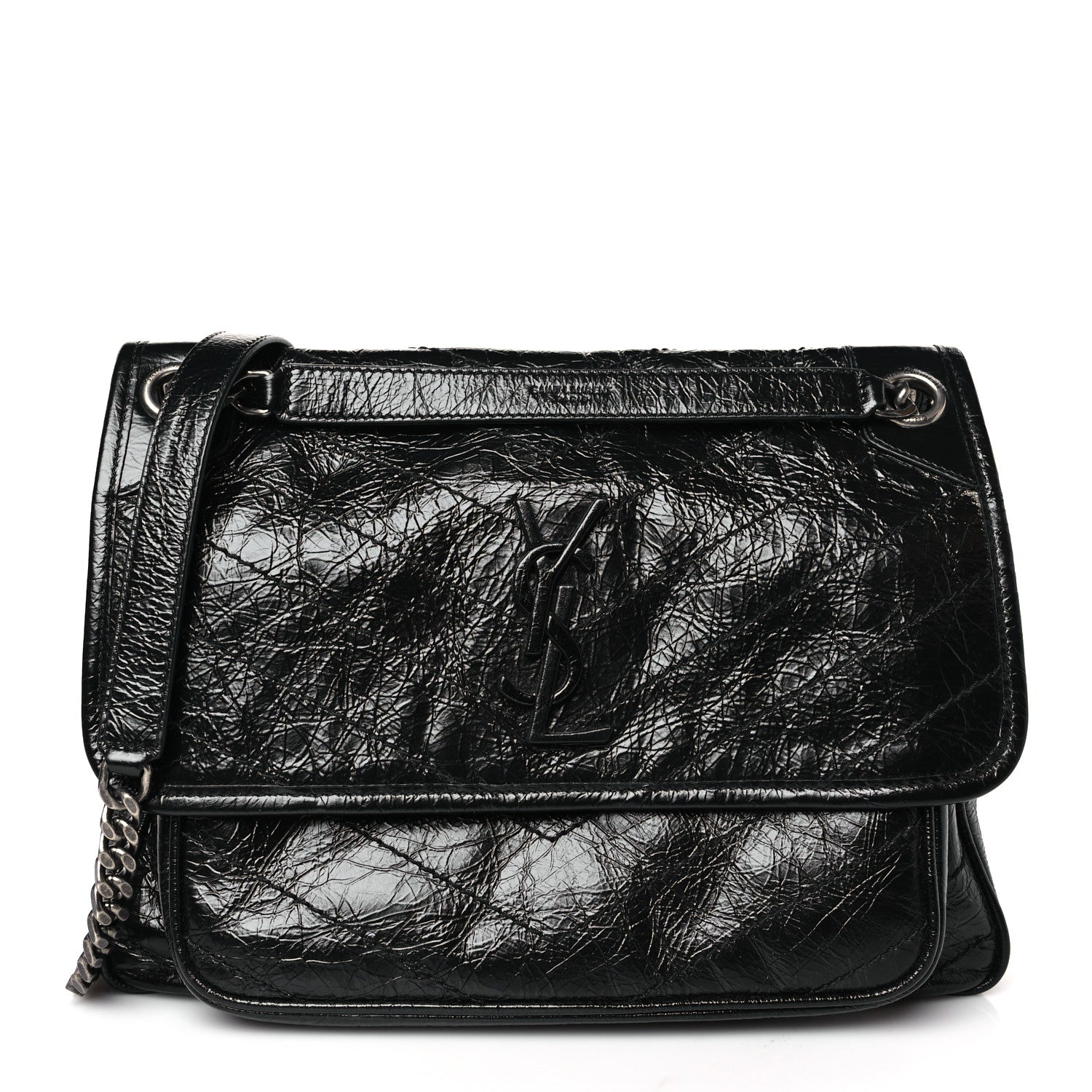 Saint Laurent Crinkled Calfskin Matelasse Monogram Medium Niki Chain Satchel Black 1 of 9