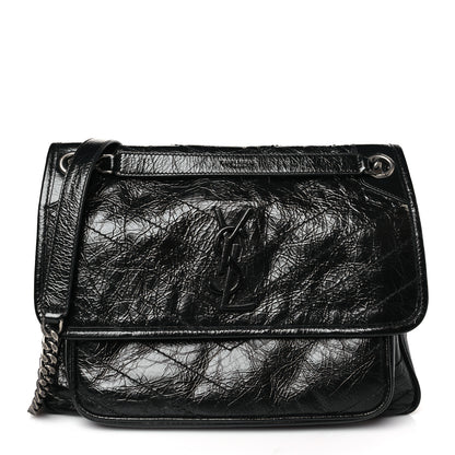 Saint Laurent Crinkled Calfskin Matelasse Monogram Medium Niki Chain Satchel Black 1 of 9