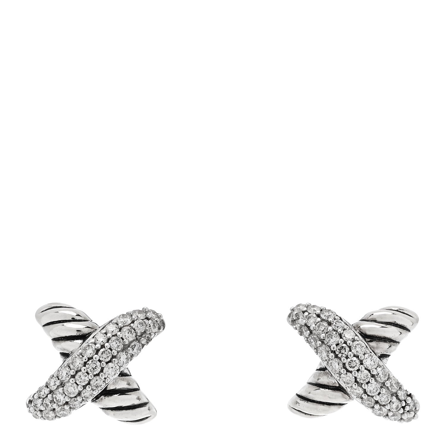 David Yurman Sterling Silver Diamond 8mm X Earrings 1 of 5