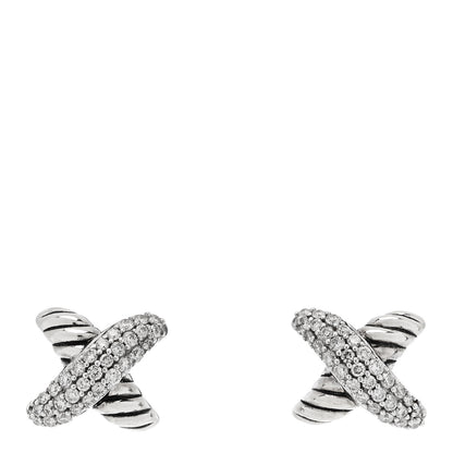 David Yurman Sterling Silver Diamond 8mm X Earrings 1 of 5