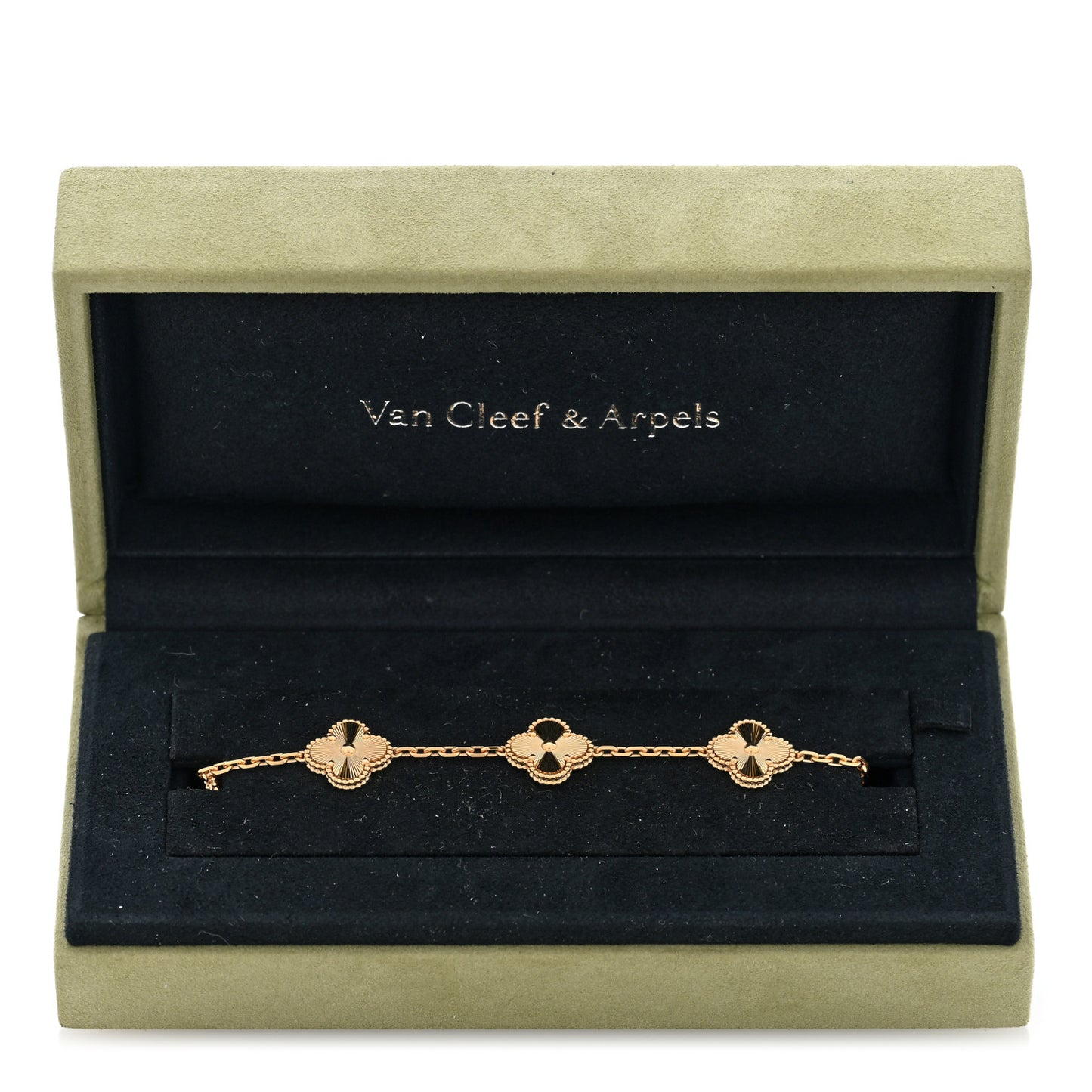 18K Yellow Gold 5 Motifs Guilloche Vintage Alhambra Bracelet