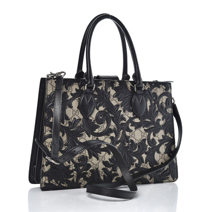 Gucci GG Supreme Monogram Arabesque Small Top Handle Bag Beige Black 3 of 10