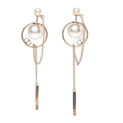 Christian Dior Pearl Tribales Dangle Chain Earrings Gold 1 of 3